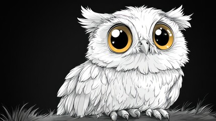 Fototapeta premium Adorable cartoon white owl with big yellow eyes.