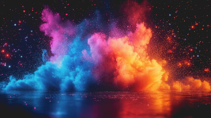 Fototapeta premium Vibrant Colorful Powder Explosion Against Deep Black Background Capturing Dynamic Energy and Artistic Expression in a Unique Abstract Art Style Evoking Joy and Creativity in Motion
