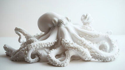 White octopus sculpture on white background. Shadowmoss. Illustration