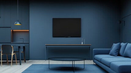 Relaxing blue couch, a cozy centerpiece for your living room comfortable