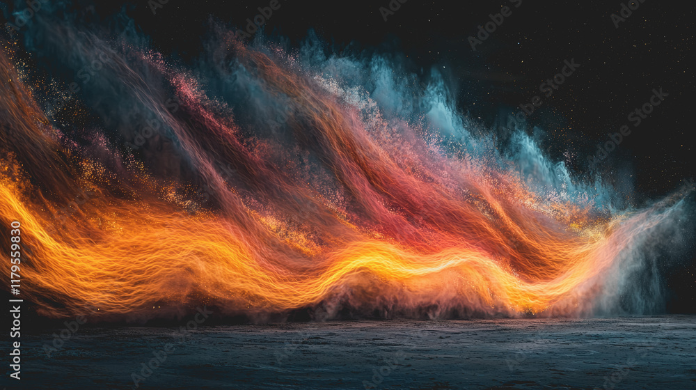 Aufkleber a dramatic display of fire and water colliding in a dark atmosphere creating a mesmerizing contrast 