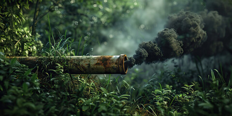 Rusty Pipe with Smoke in Foliage