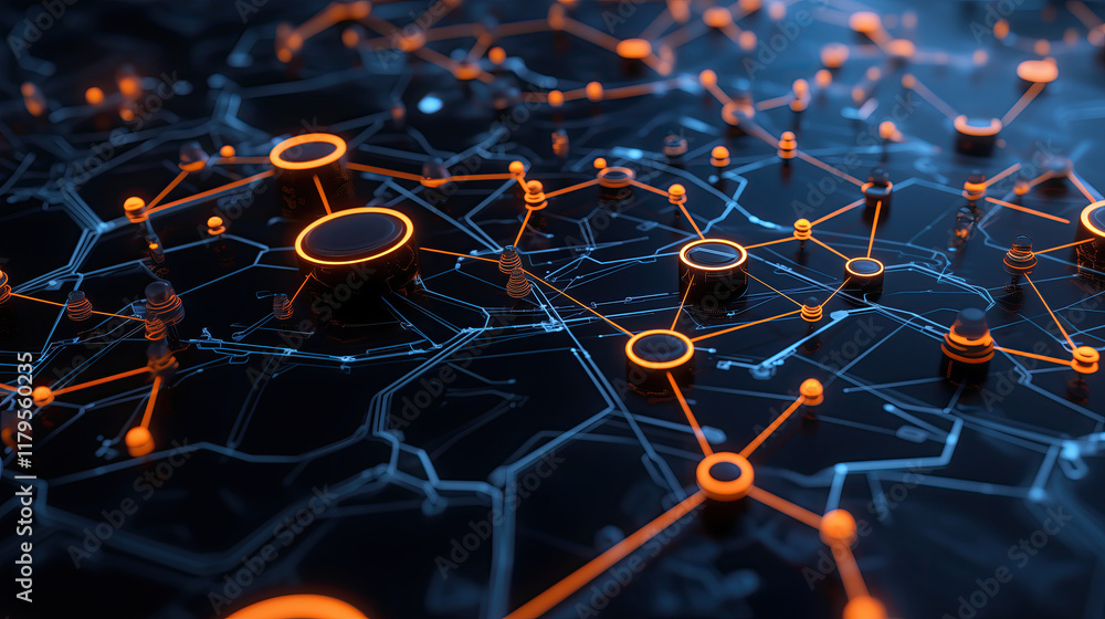 Poster digital network connections with glowing nodes and lines