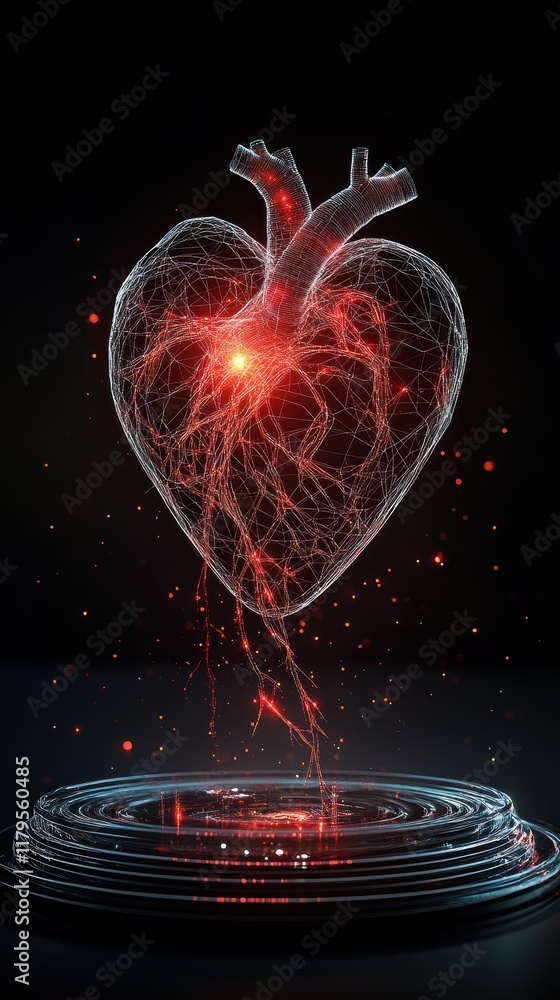 Aufkleber this visually striking image depicts a luminous heart in a digital wireframe style, showcasing intri