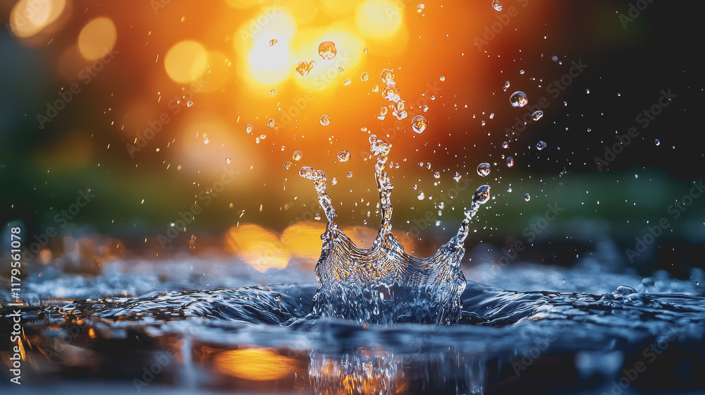Poster dynamic water drop splashing on serene river surface capturing the essence of nature's beauty and mo
