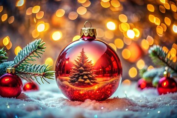 Festive Red Christmas Ornament Double Exposure Stock Photo - Holiday Decoration