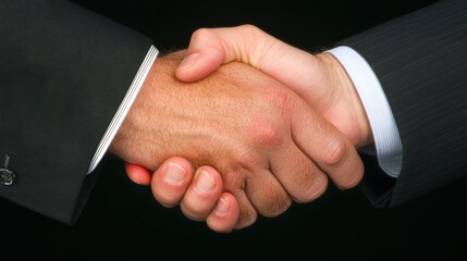 Closeup, firm handshake symbolizing agreement or partnership between two individuals