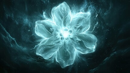 Obraz premium Ethereal Luminescent Jellyfish with Trailing Tentacles in Cosmic Background