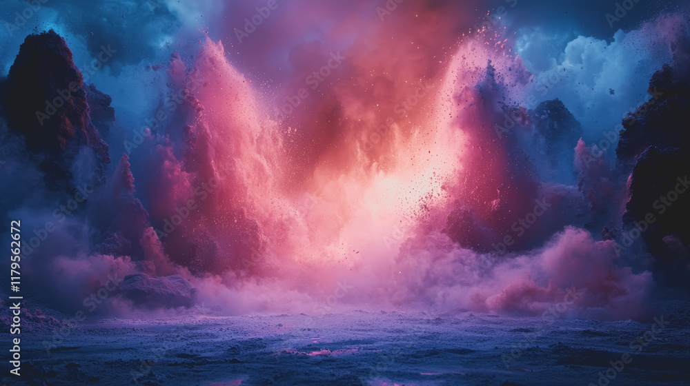 Poster vibrant and colorful explosion of smoke in the sky creating a dynamic and captivating visual display
