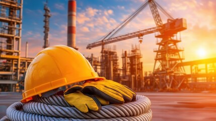 Bright yellow hard hat, ensuring workplace safety in construction and industrial environments