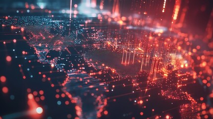 Fototapeta premium Abstract World Map Formed by Glowing Dots and Network Lines