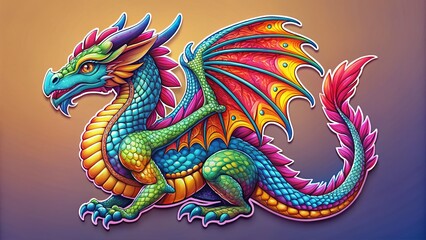 Obraz premium Fiery Dragon Sticker Design: Rule of Thirds Composition