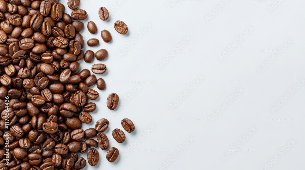 Poster arranging roasted coffee beans on a white background creates an inviting border with copy space, evo
