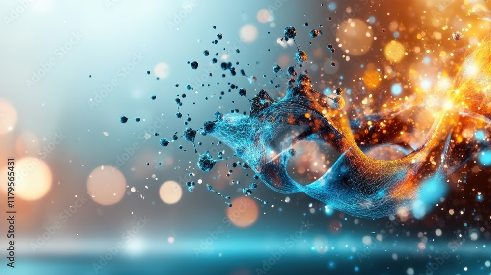 Aufkleber dynamic abstract background featuring vivid water splashes and floating particles creating a lively 