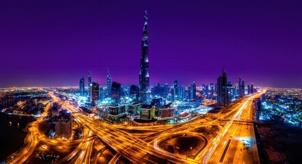 Obraz premium City Lights: A Vibrant Metropolitan Night.
