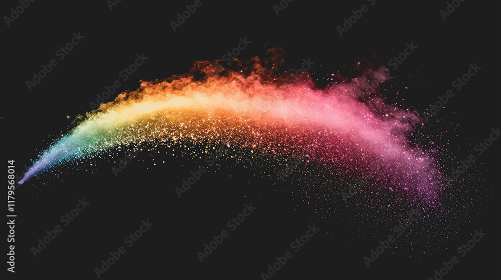 Aufkleber vibrant rainbow colored powder explosion creating a dynamic display of colorful particles in mid air