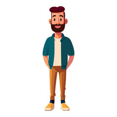 Smiling Cartoon Man in Casual Outfit with Hands in Pockets
