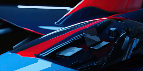 Two Laptops on Futuristic Vehicle Cockpit