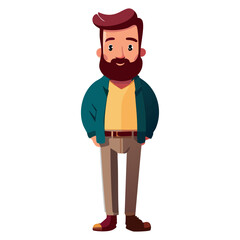 Smiling Cartoon Man with Beard in Casual Clothes