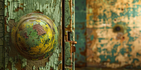 Close-up of Weathered Door Knob and Door