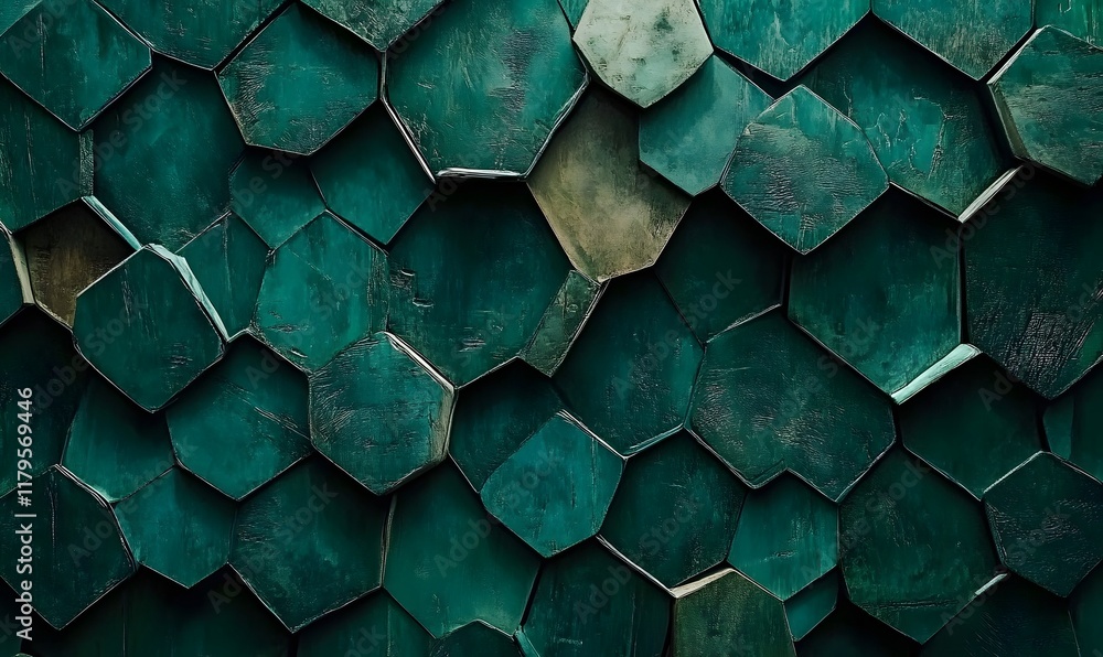 Poster abstract teal hexagon pattern texture background.