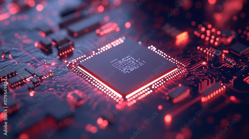 Poster intricate close up of a computer chip showcasing fine details of circuitry and technology in a moder