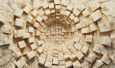 Abstract beige cubic tunnel.