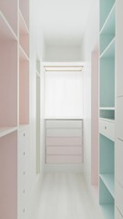 Bright and minimalist interior in a modern storage closet.