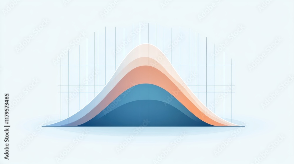 Poster a smooth, layered graph with soft colors representing data trends or distributions on a light backgr