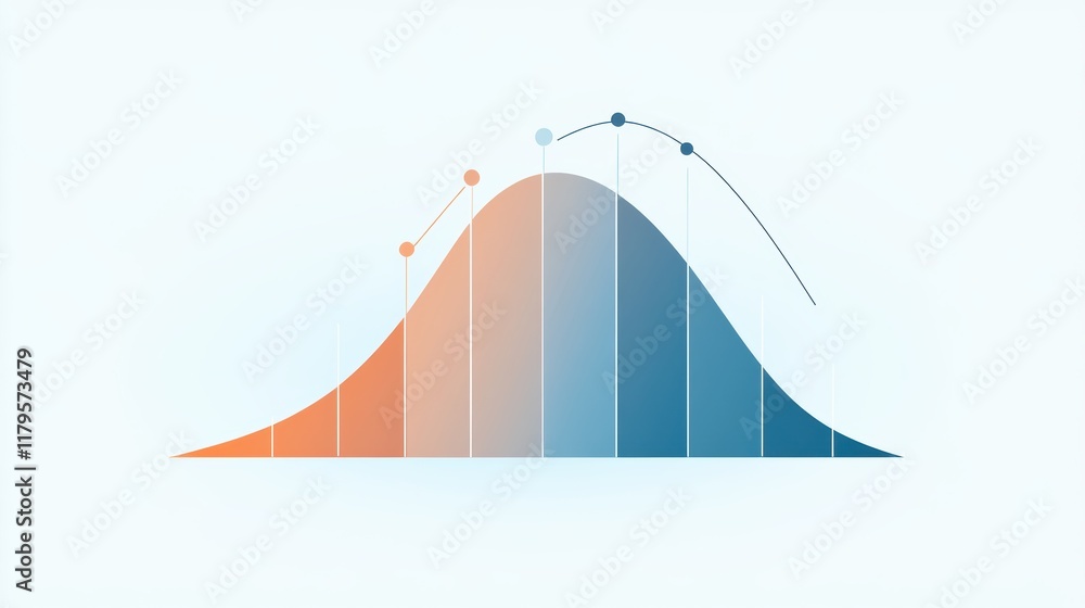 Aufkleber a smooth bell curve graph illustrating data distribution, colored in gradient shades of blue and ora