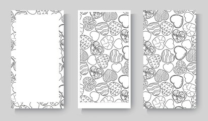 Set patterns stylized hearts illustrations with unique patterns including squiggly lines, swirls, florals, lattices and other decorative elements. Line art hand drawing in a minimalist style.