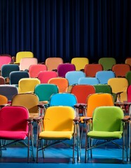 détail d'une salle de spectacle avec de beaux fauteuils confortables et colorés en ia