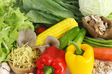 Group of many colorful vegetables isolated on white background