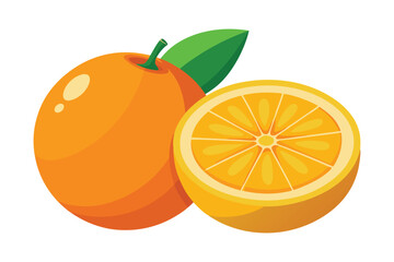 Fresh Orange with Leaves on a White Background