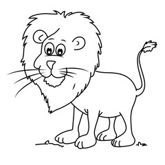 Cute cartoon hand drawn vector funny lion coloring page book.