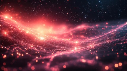 Fototapeta premium Abstract Futuristic Red Waves with Digital Glow. Generative AI