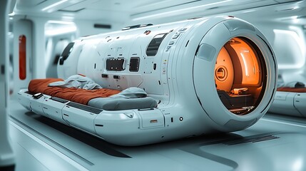 Fototapeta premium Futuristic Medical Sleep Pod In A Spaceship Corridor