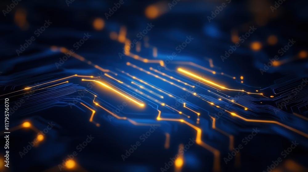 Poster intricate circuit board with illuminated components showcasing technology and innovation in a sleek 