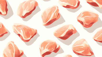 Raw chicken pieces arranged neatly on a white cutting board. Shadowmoss. Illustration