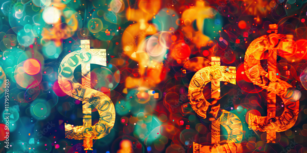 Poster dollar sign symbols with bokeh background and us currency texture