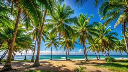 Obraz premium Escape to Taipu's idyllic paradise with stunning high-resolution images of majestic coconut trees.