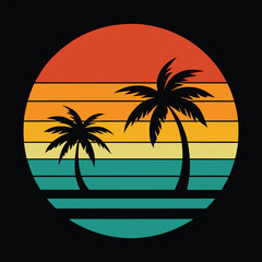 Palm trees silhouette on the beach at sunset vector illustation