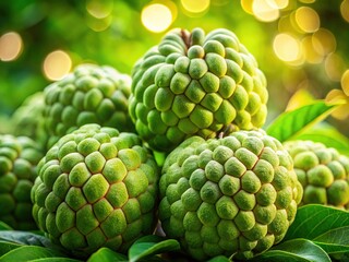 Obraz premium High-Resolution Image of Ripe Custard Apples, Shallow Depth of Field, Close-up, Vibrant Colors, Sweet Fruit