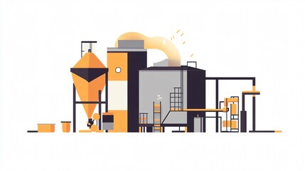 Naklejka premium Industrial Plant: A Captivating Flat Design of a Modern Factory