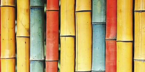 Vertical Arrangement of Color-Treated Bamboo Poles