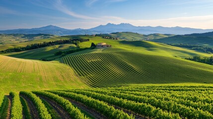 Fototapeta premium Tuscan Vineyard Landscape at Sunrise
