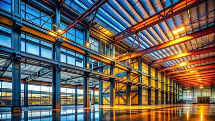 Industrial Architecture: Steel Beams and Geometric Structures in a Modern Factory