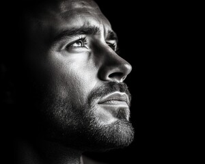 Thoughtful Man, Black and White Portrait
