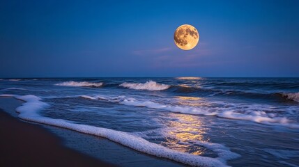 Full Moon over the Ocean at Night