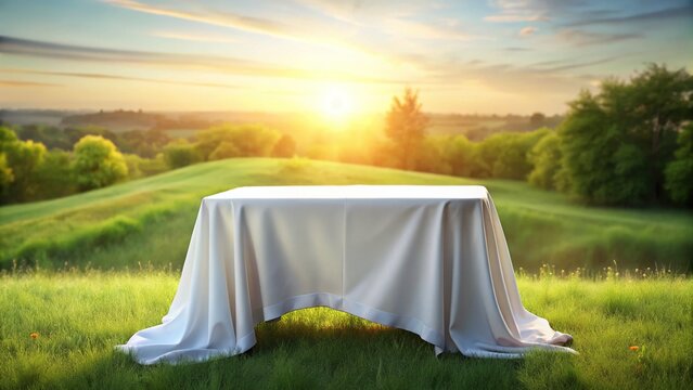 Isolated White Rectangular Tablecloth, Long Exposure Photography, PNG Transparent Background, Fabric Texture, Clean Minimalist Design